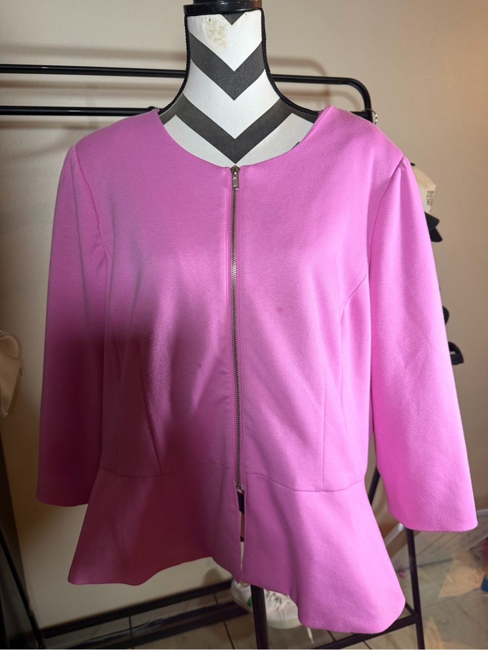 Eloquii Bright Pink Zip-Front Peplum Jacket